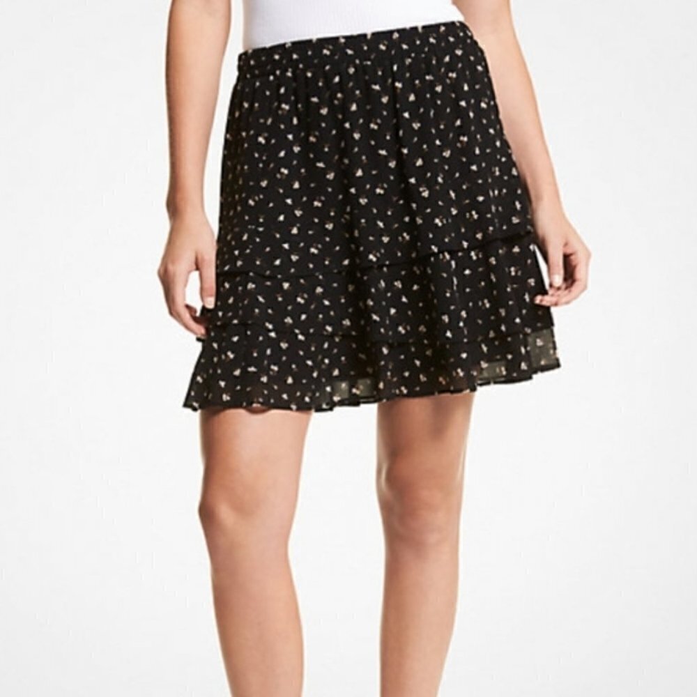 H&M Divided Black Floral Tiered Smocked Waist Mini Skirt Womens XS